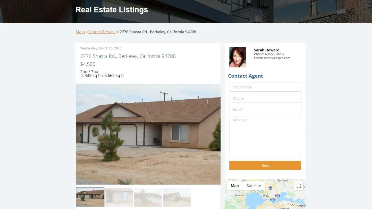 Screenshot of a sample search result on Caspio's Real Estate Listing app.