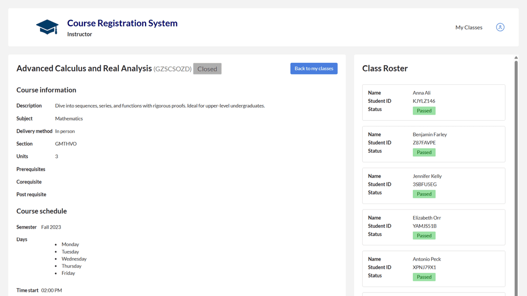 Course Registration System - Free App Template | Caspio Marketplace