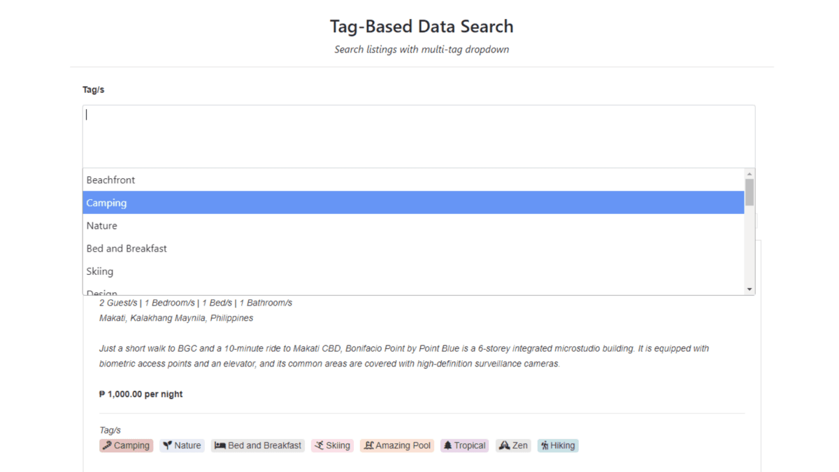 Screenshot of a sample page using Caspio's Content Tagging customization.