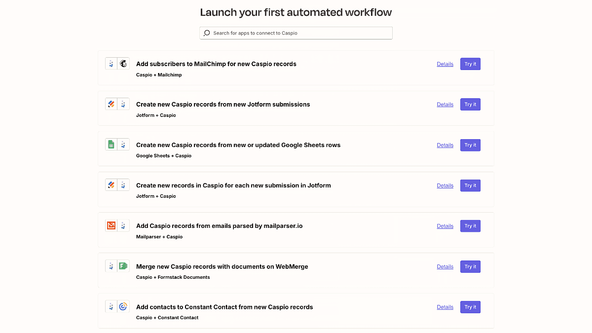 Zapier automation templates for Caspio integrations.