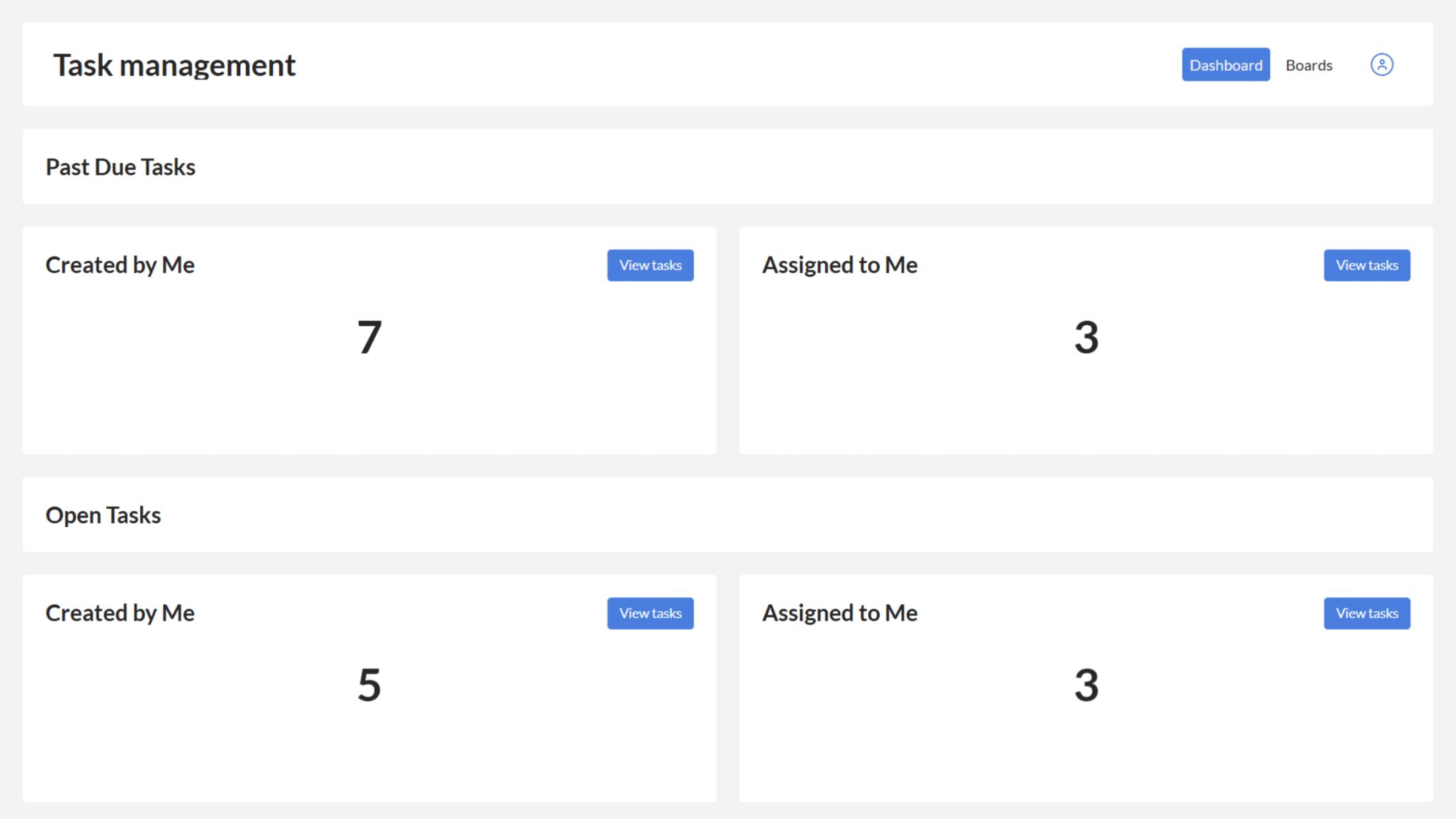 Track the status of past-due and open tasks, with quick access to detailed task lists.