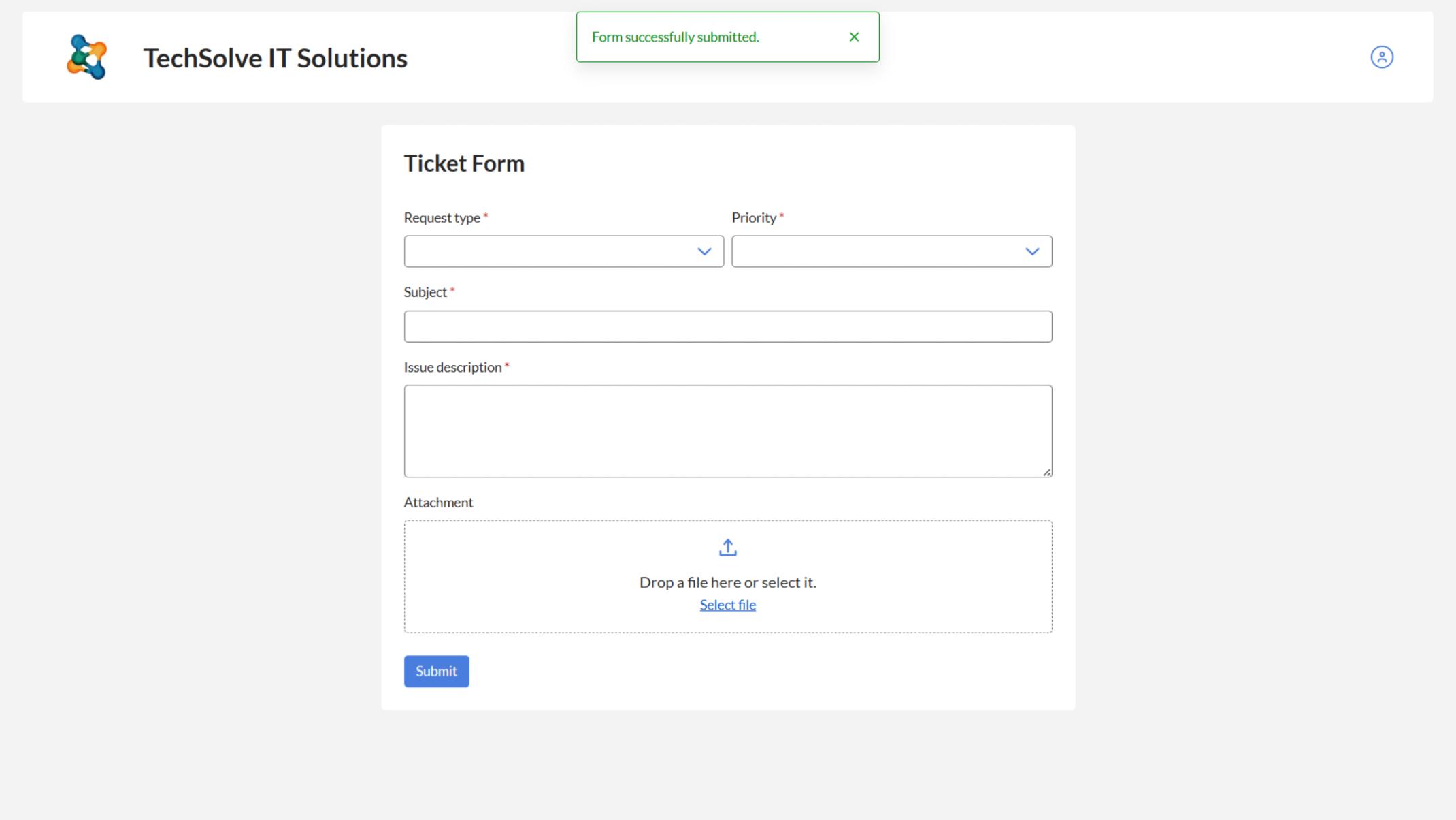 The message displayed upon successful ticket creation.