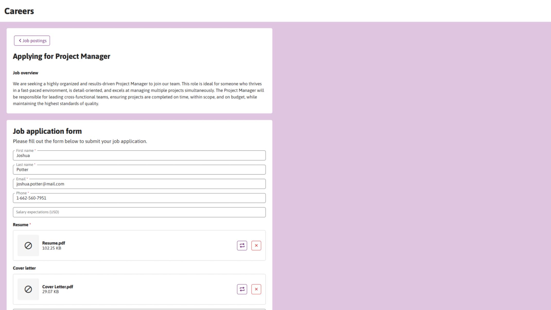 Job applicants can apply directly by submitting a job application form along with their resume and cover letter.