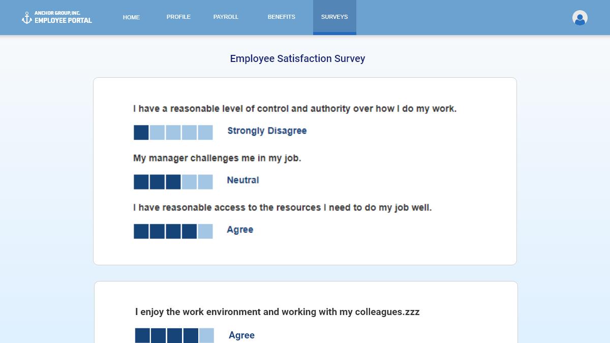 Screenshot of an employee portal using Caspio's Bar Rating customization.