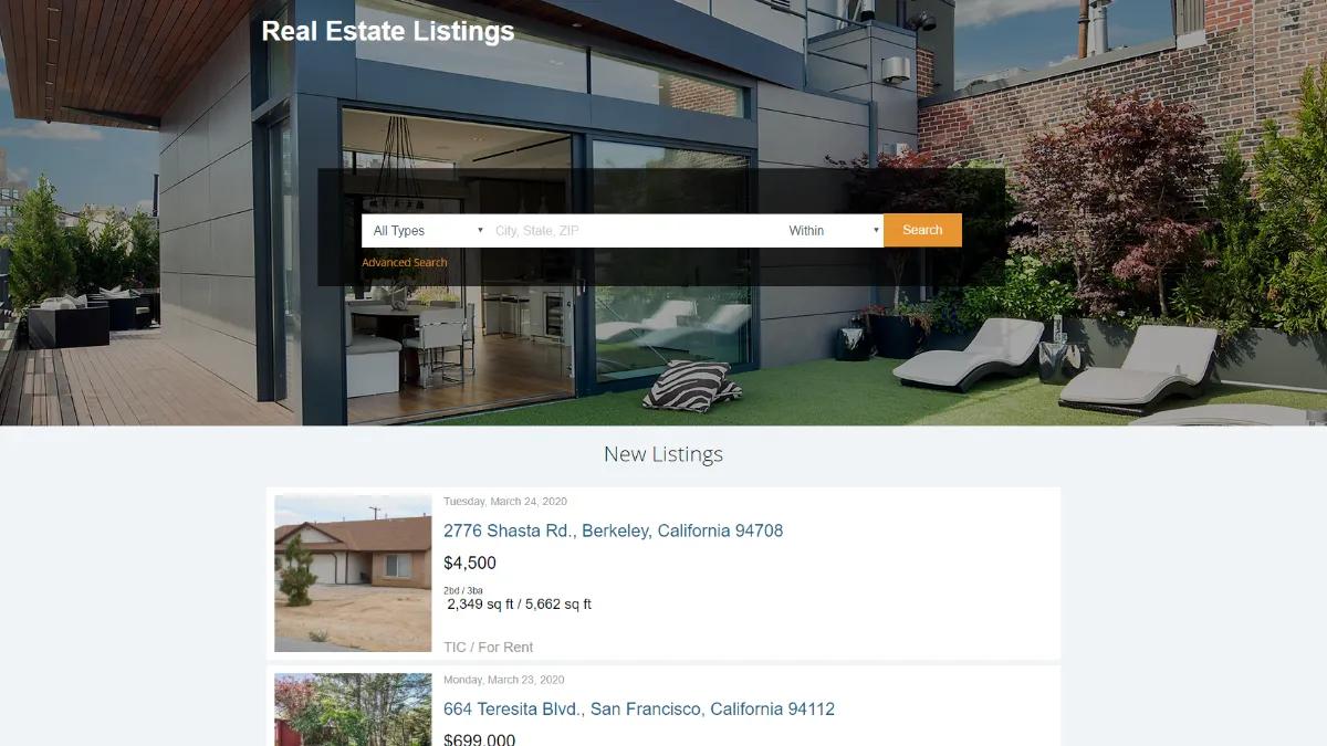 Screenshot of a sample main listing database on Caspio's Real Estate Listing app.