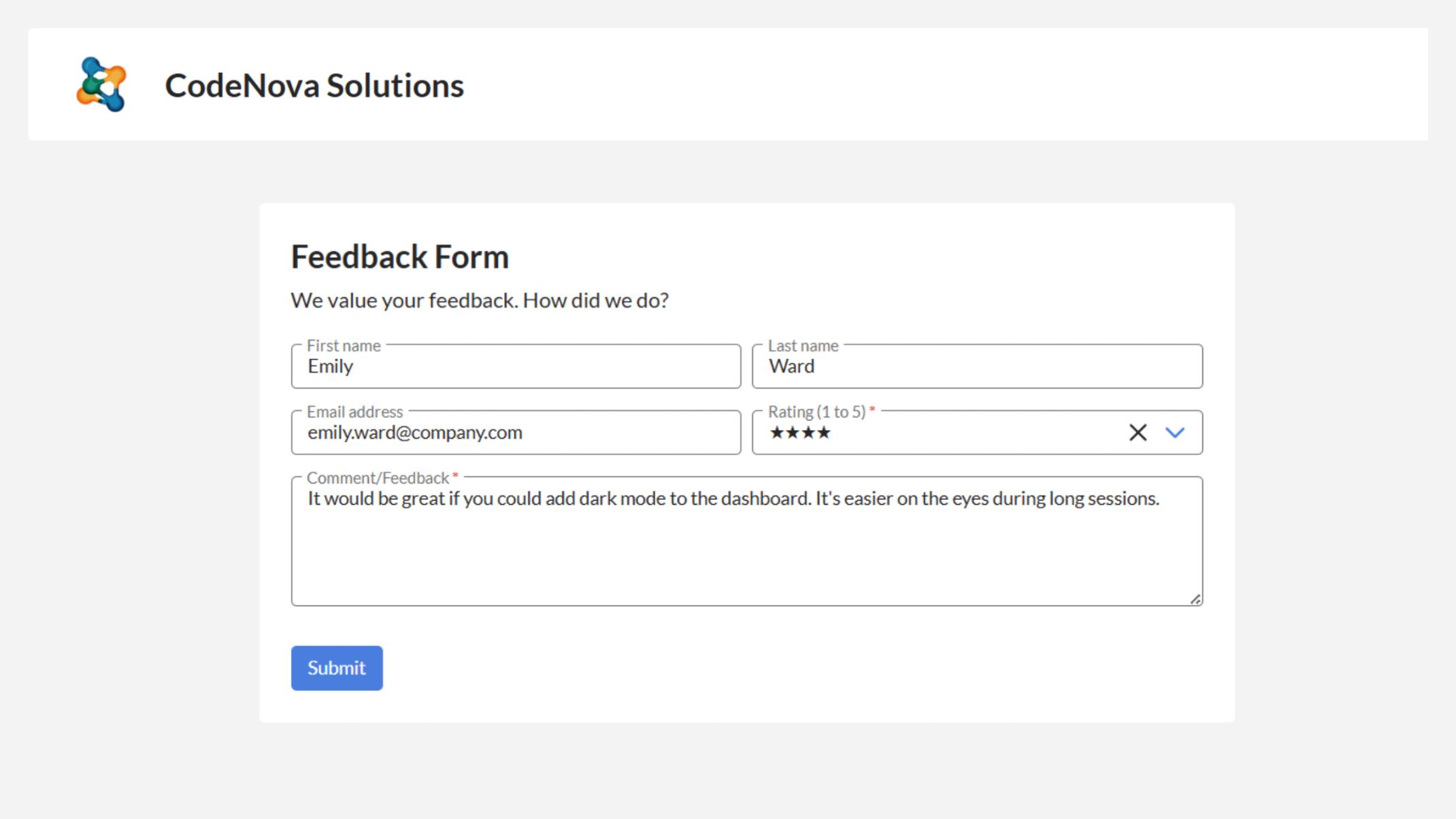 Highlights rating scale and feedback box.