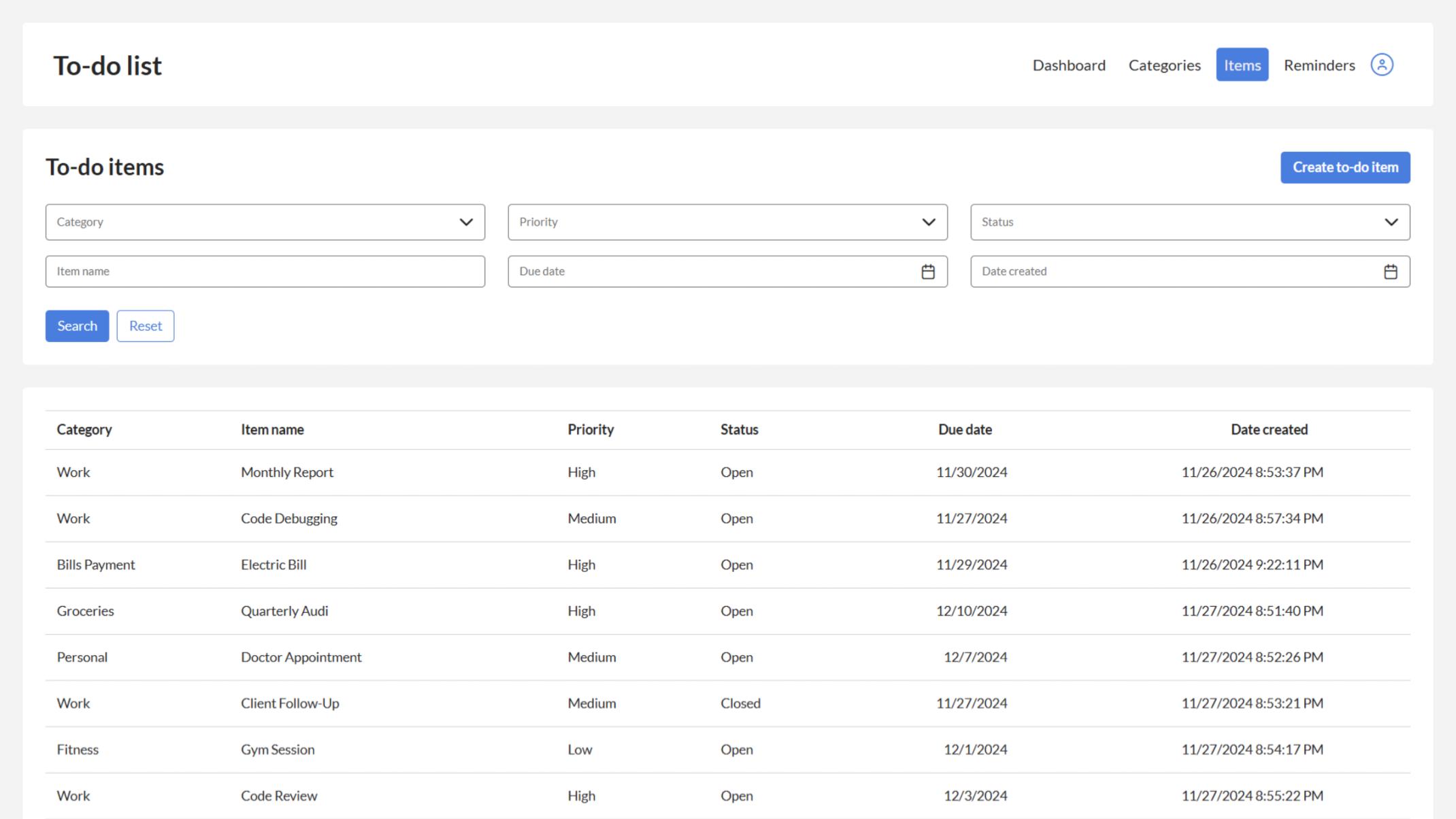 Organize and prioritize your to-do list with categorized tasks.