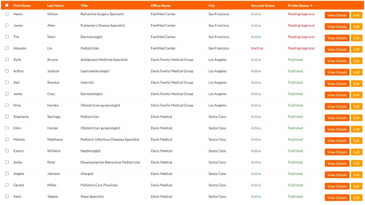 Screenshot of a sample tabular report in Caspio's Sunshine Style.