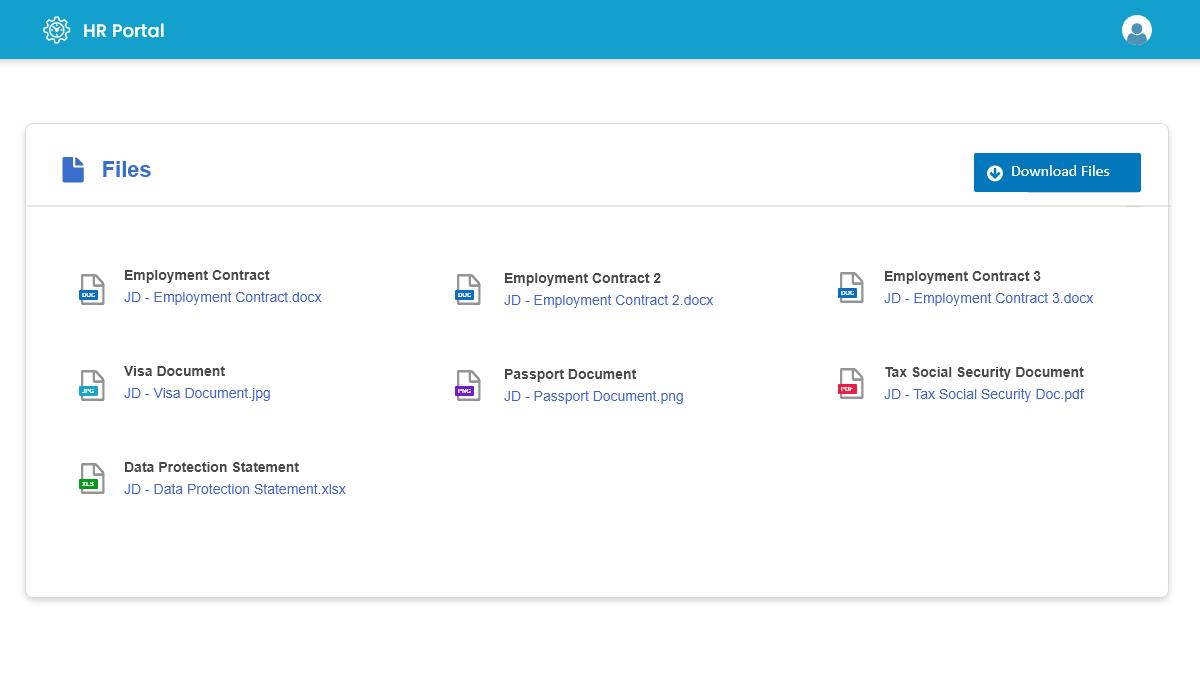 Screenshot of a sample HR portal using Caspio's Bulk Downloader customization.