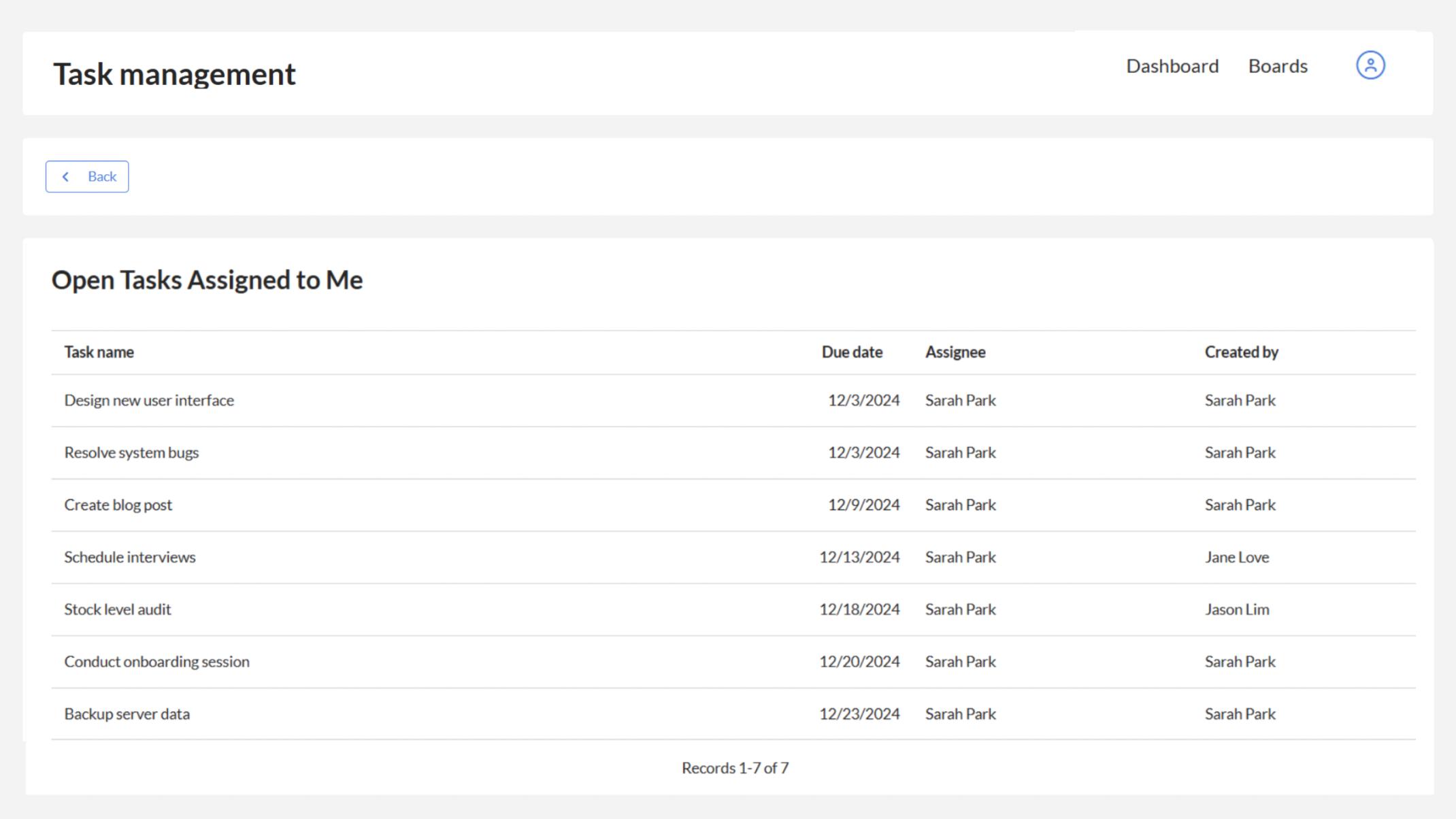 View and manage open tasks assigned to you, with details like due date, assignee and creator.