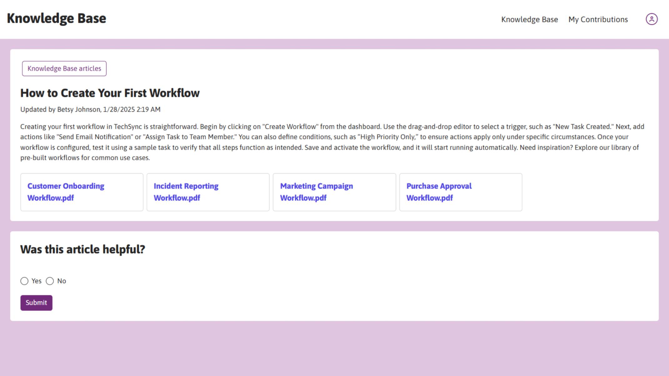 Users can read articles, download attachments and rate articles.