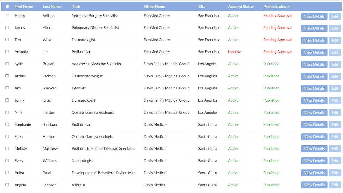 Screenshot of a sample tabular report in Caspio's Serene Style.