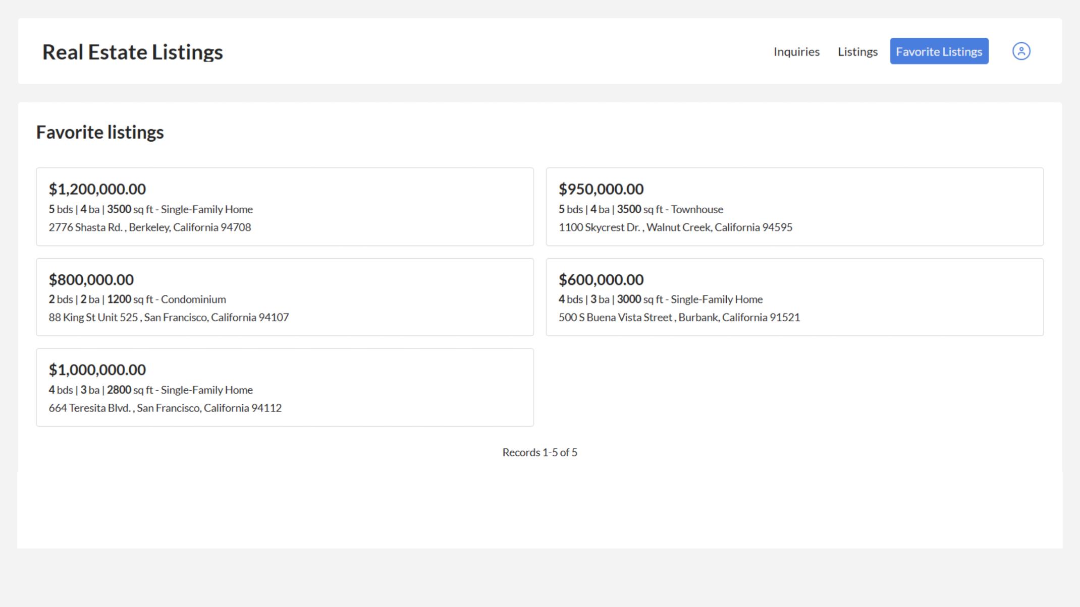 Customers can save and access their favorite real estate listings in a personalized interface.