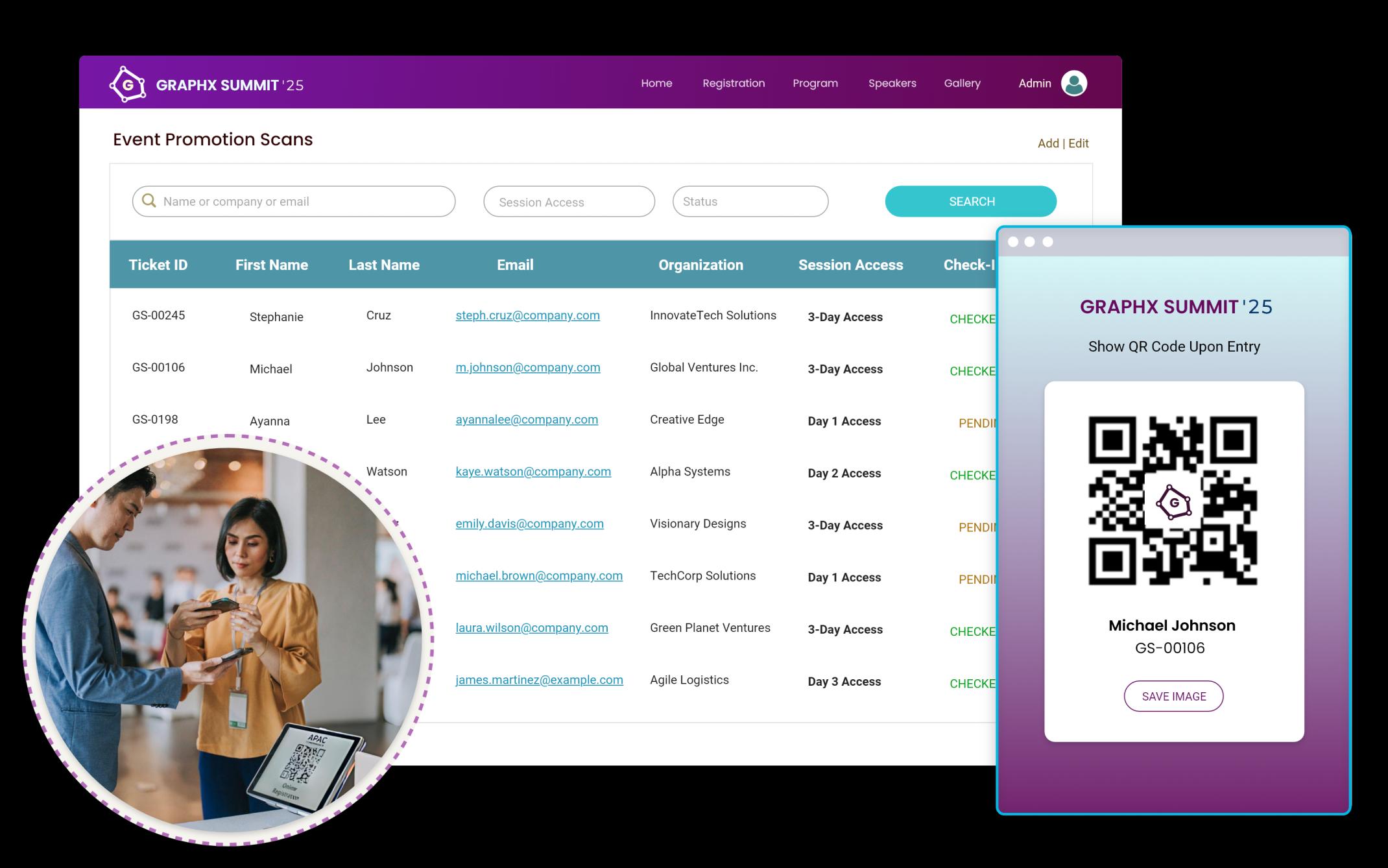 Enhance event management with personalized QR codes for attendee check-ins, schedule information, giveaways and more.