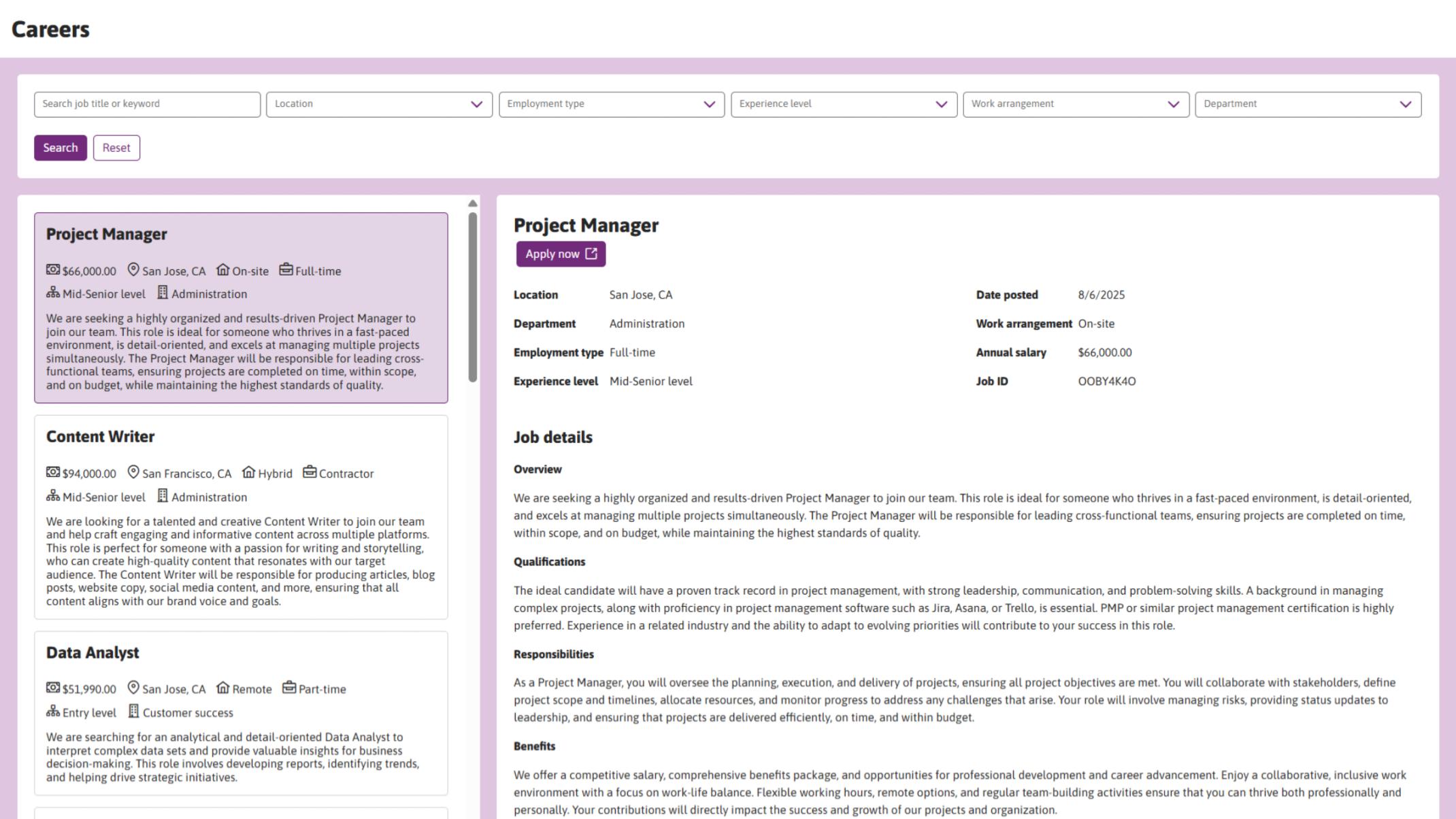 Job seekers can browse a variety of career opportunities, use search filters for easy navigation and apply online directly.