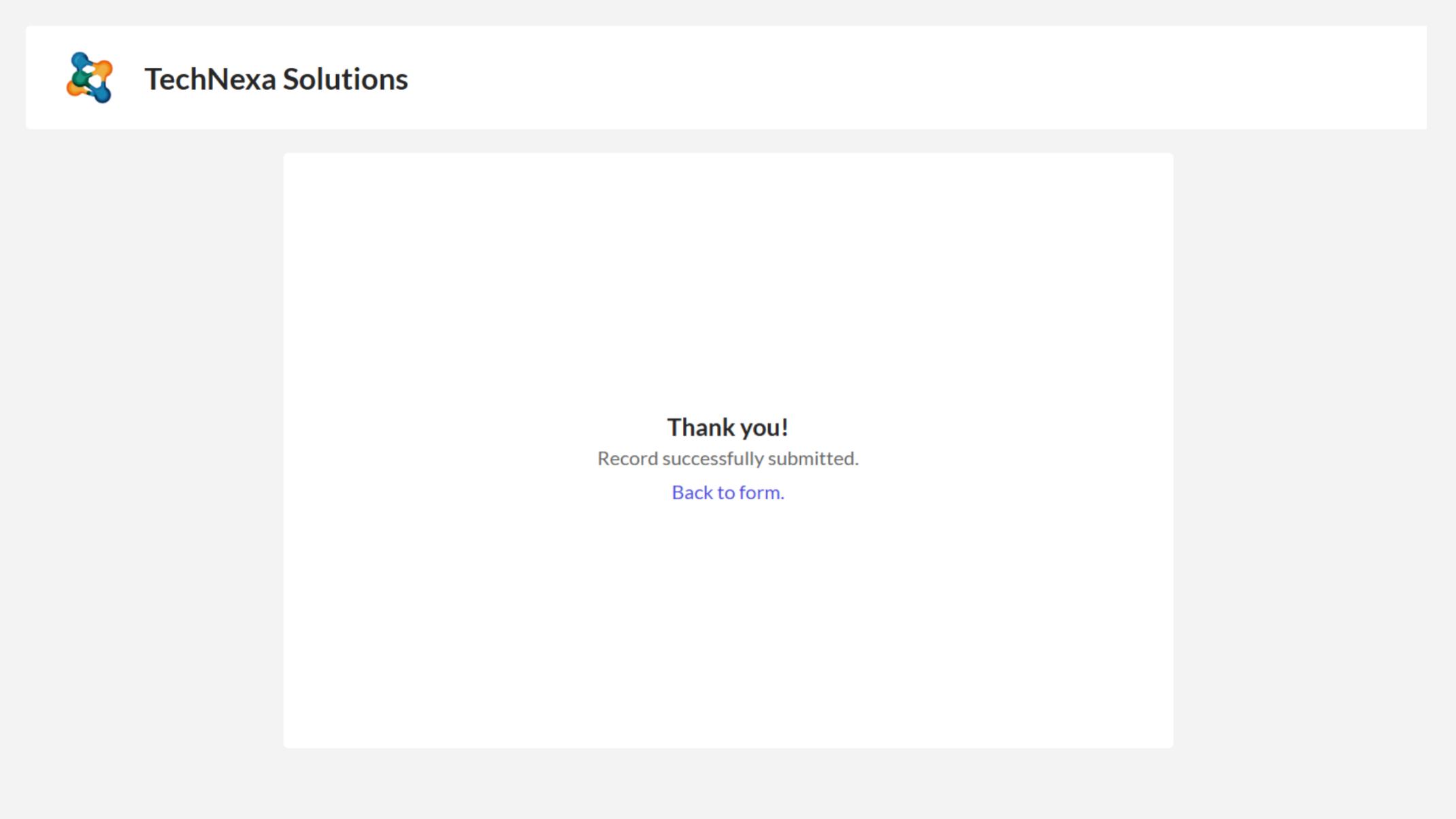 Shown after the form is submitted.