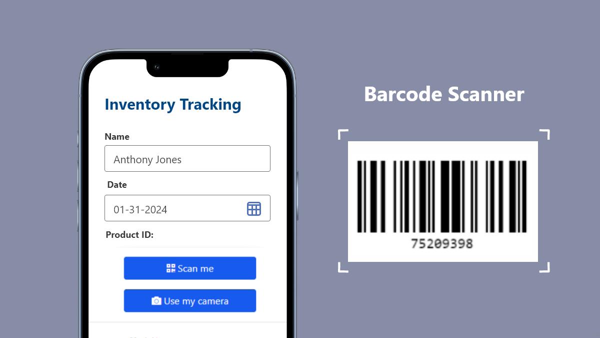 Screenshot of a sample page using Caspio's Barcode Scanner extension.