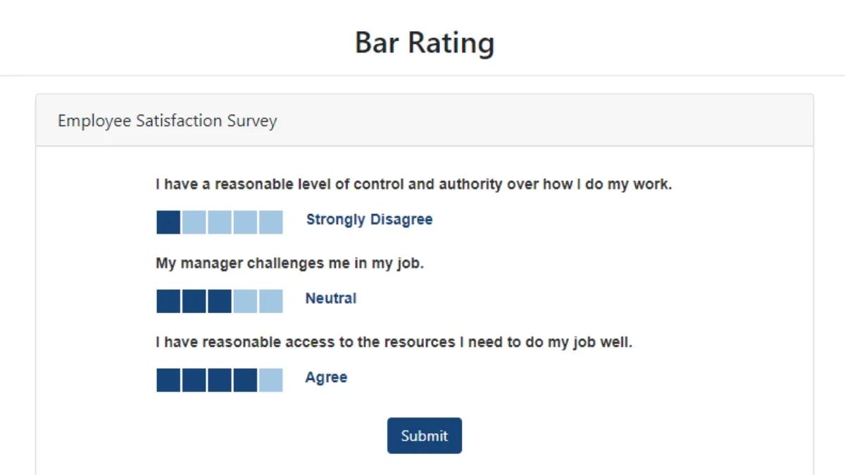 Screenshot of a sample page using Caspio's Bar Rating extension.